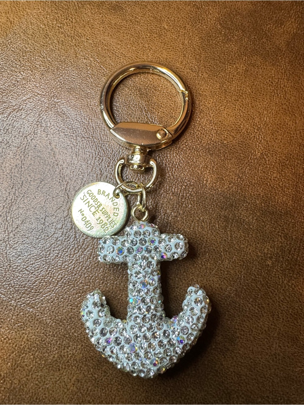 NWT Crystal Anchor Bag Charm with Gold Ring